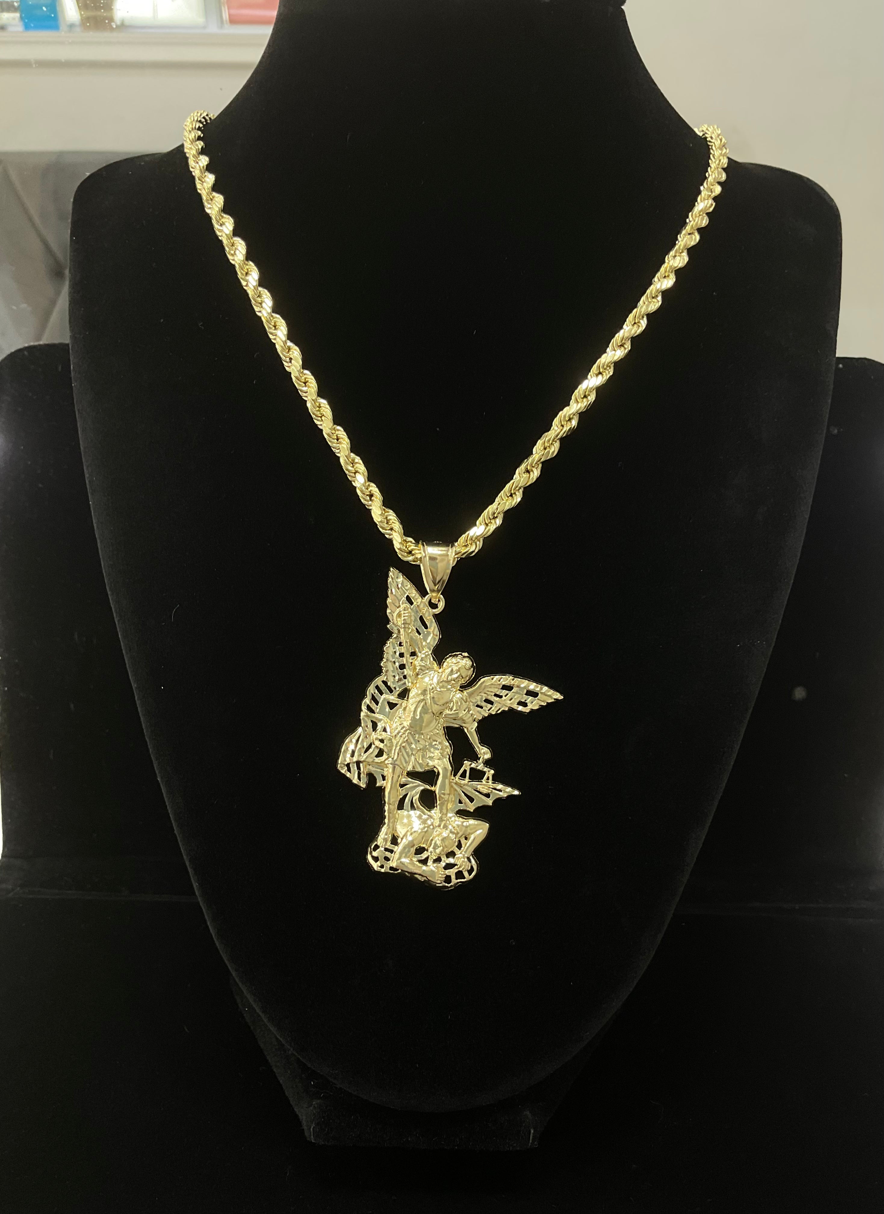 14KT Set Rope Chain with ST Michaels Pendant