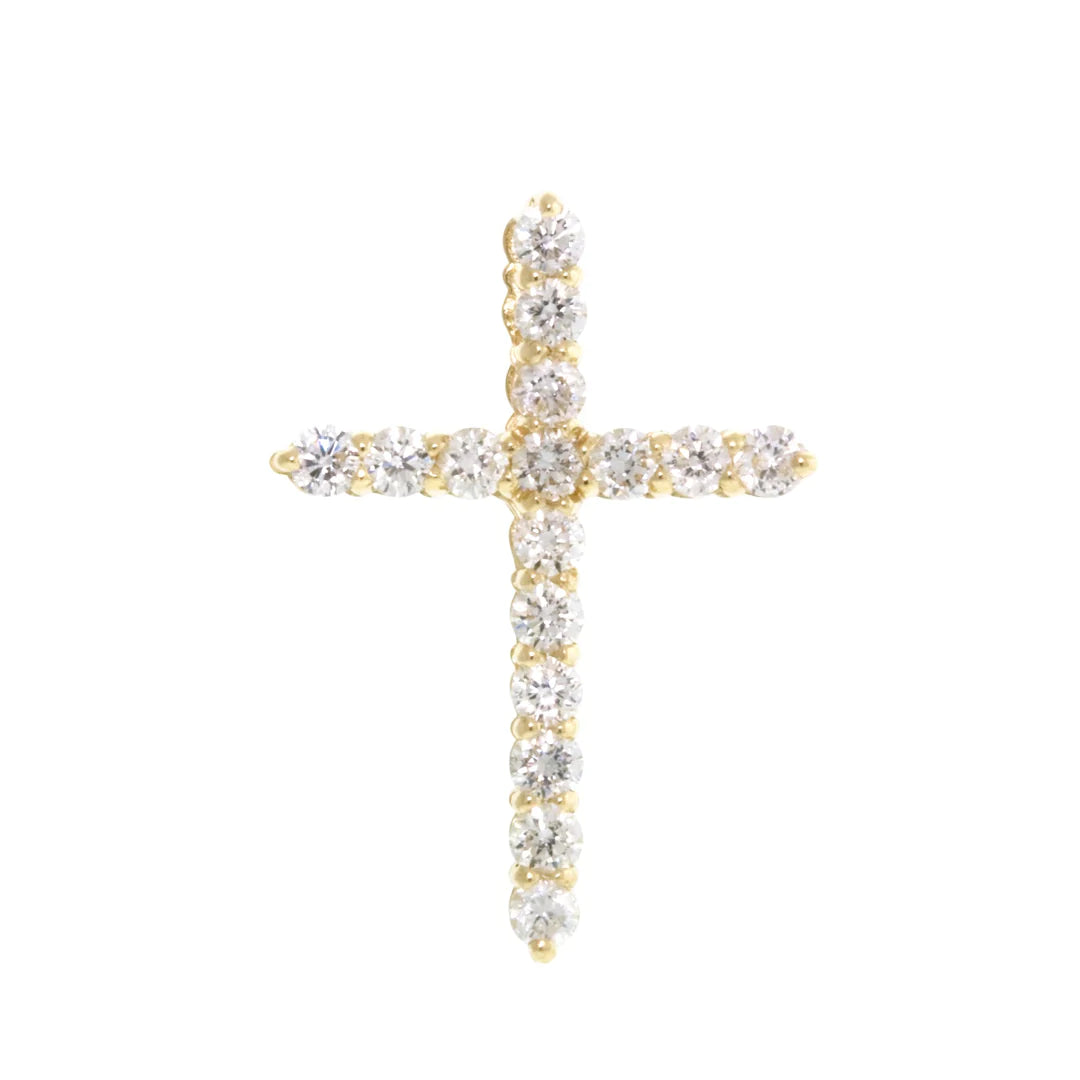 14K Solid Gold 0.65ctw Diamond Cross Pendant