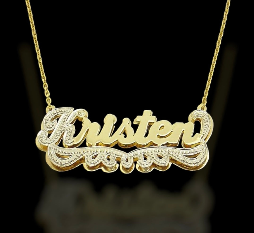 Name Plate 1st Letter Diamond Cut with Chain