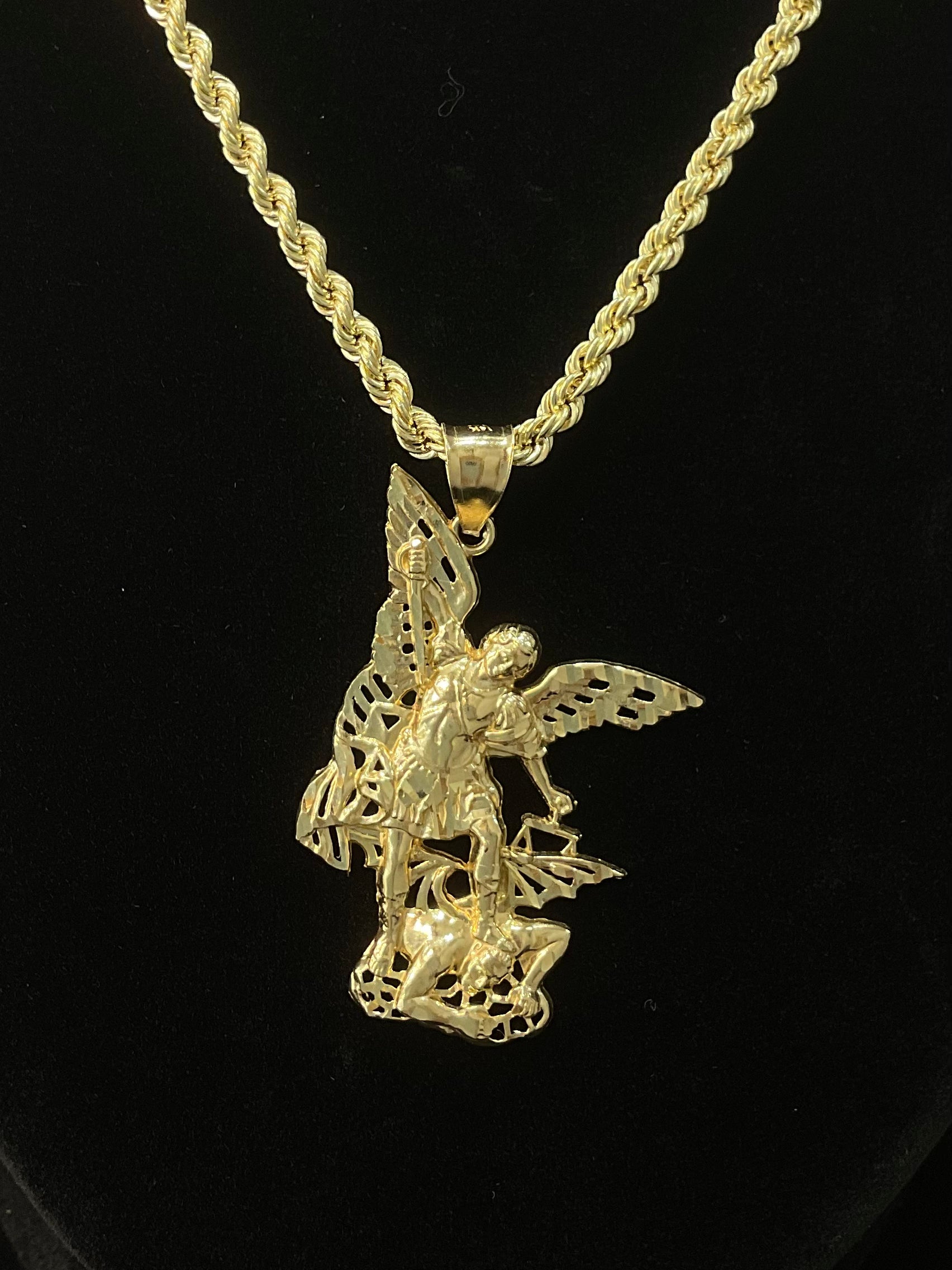 14KT Set Rope Chain with ST Michaels pendant