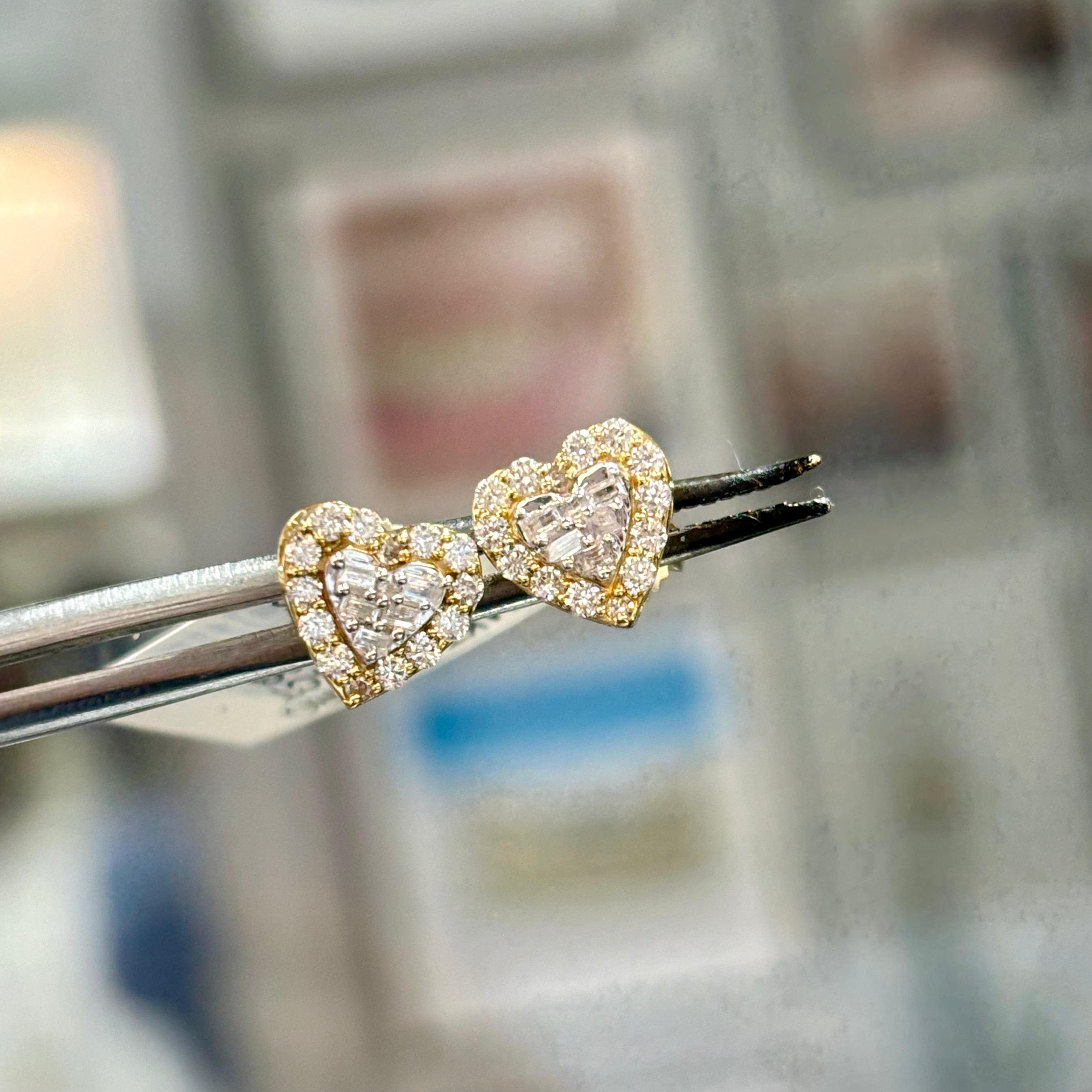 14KT Diamond Heart Earrings