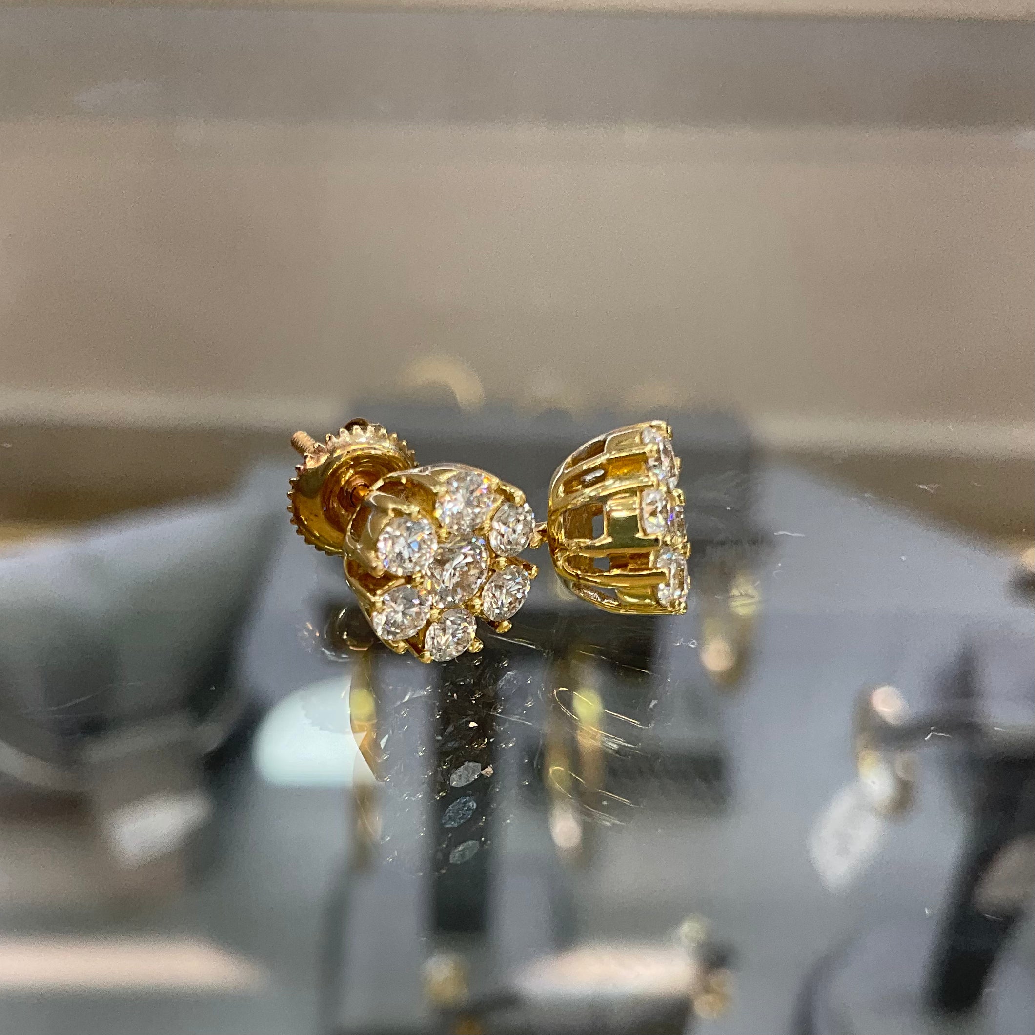 14KT Diamond Earrings Cluster Style