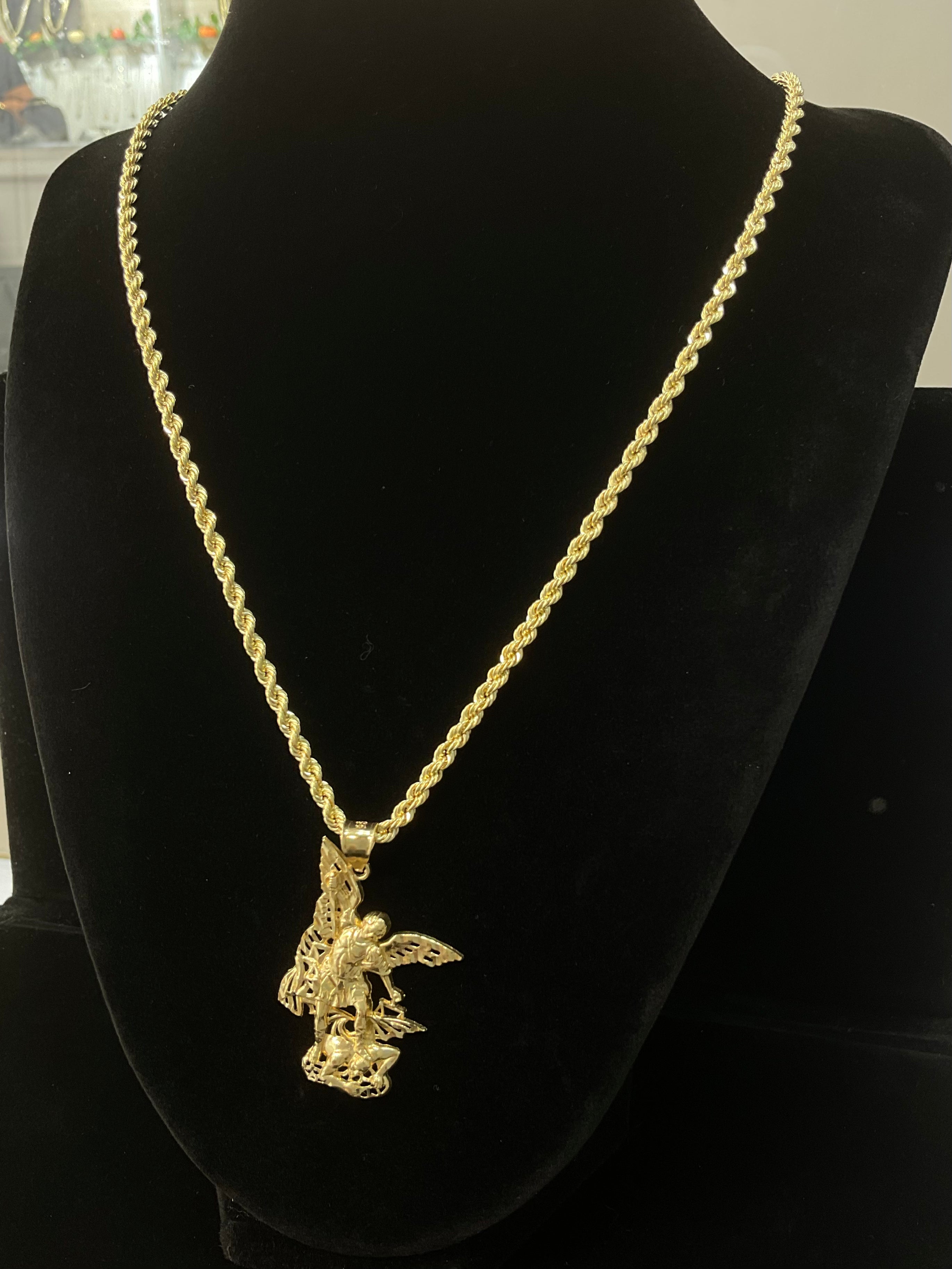 14KT Set Rope Chain with ST Michaels pendant