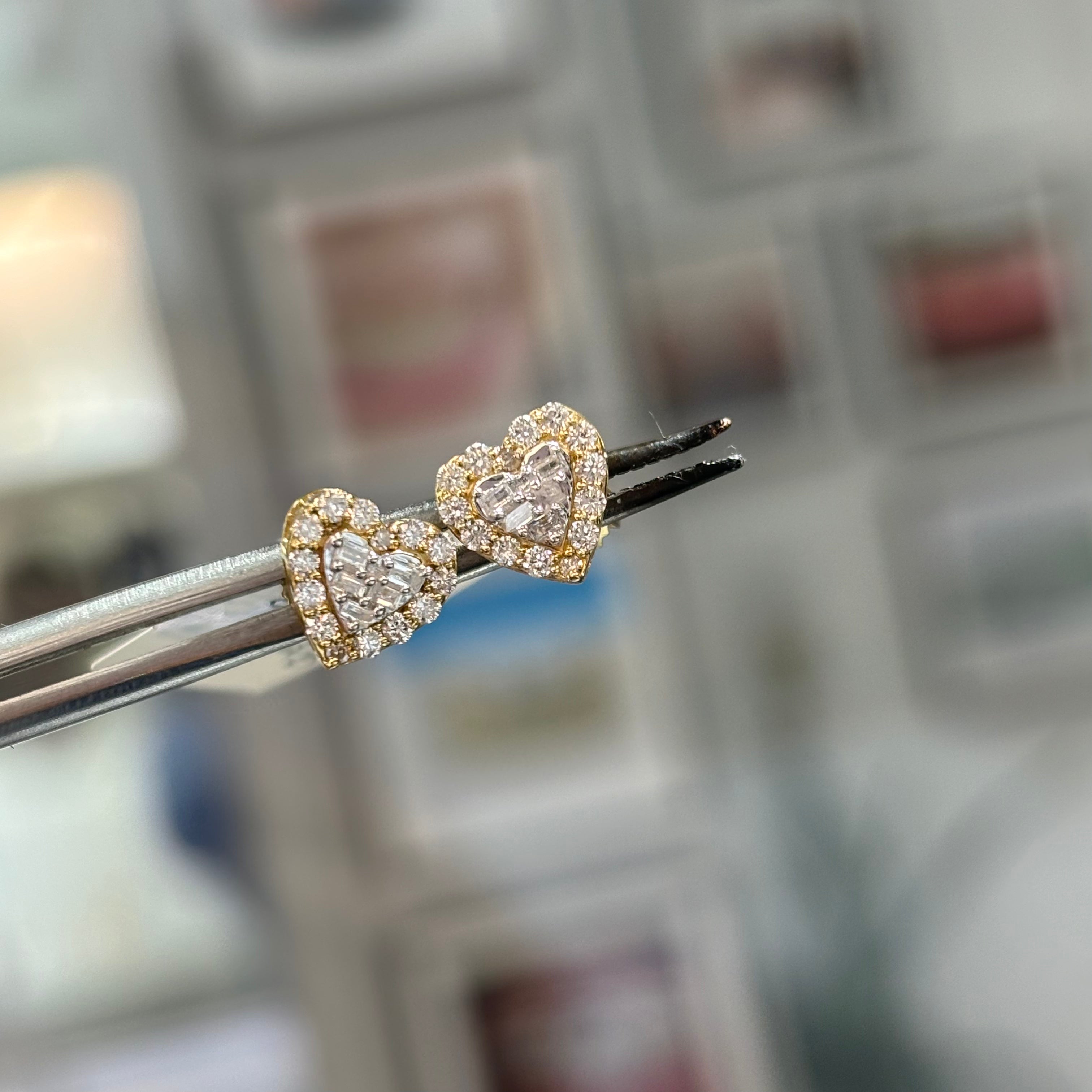 14KT Diamond Heart Earrings