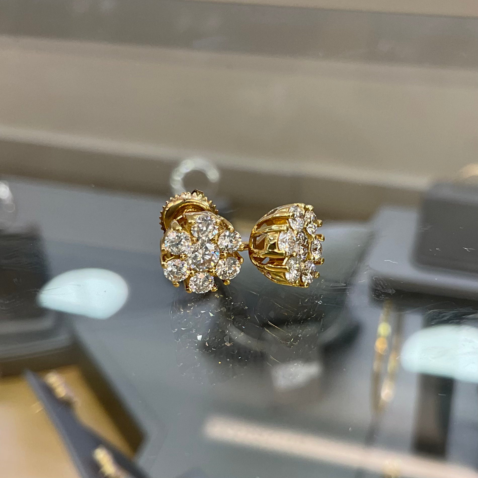 14KT Diamond Earrings Cluster Style
