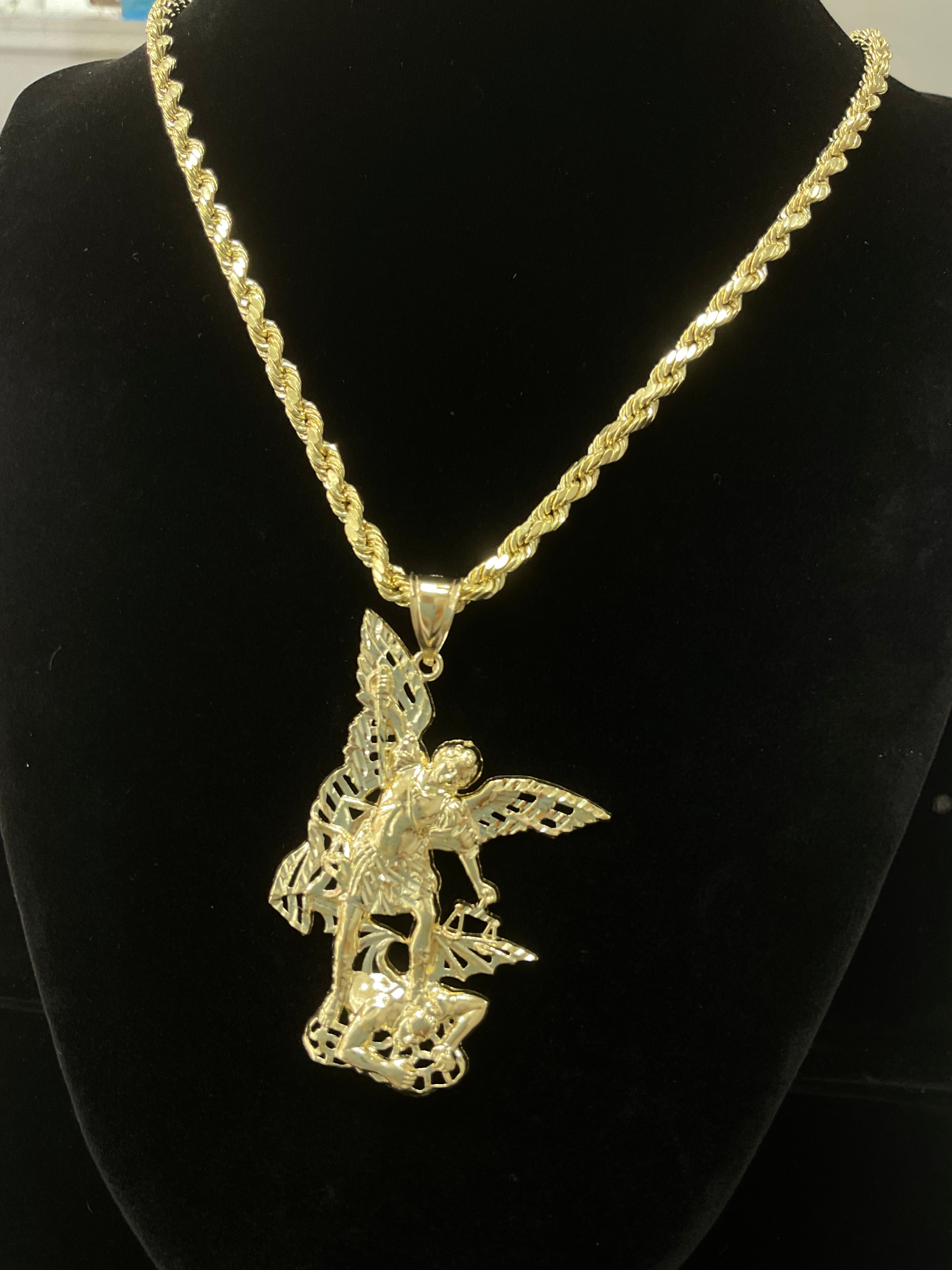 14KT Set Rope Chain with ST Michaels Pendant