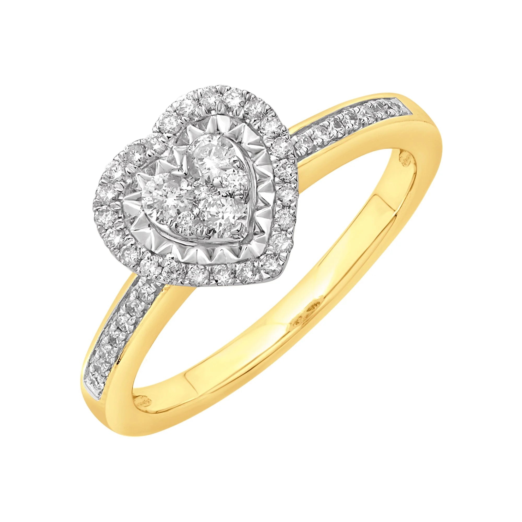 14K Solid Gold 0.35ctw Diamond Heart Halo Ladies Ring