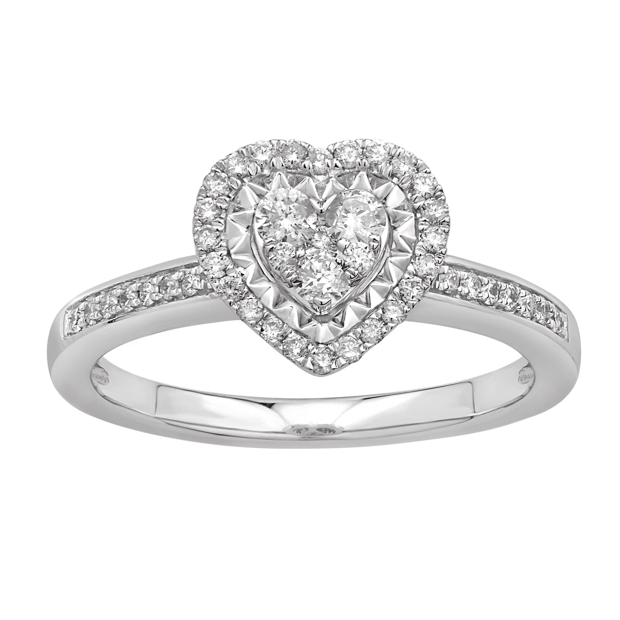 14K Solid Gold 0.35ctw Diamond Heart Halo Ladies Ring