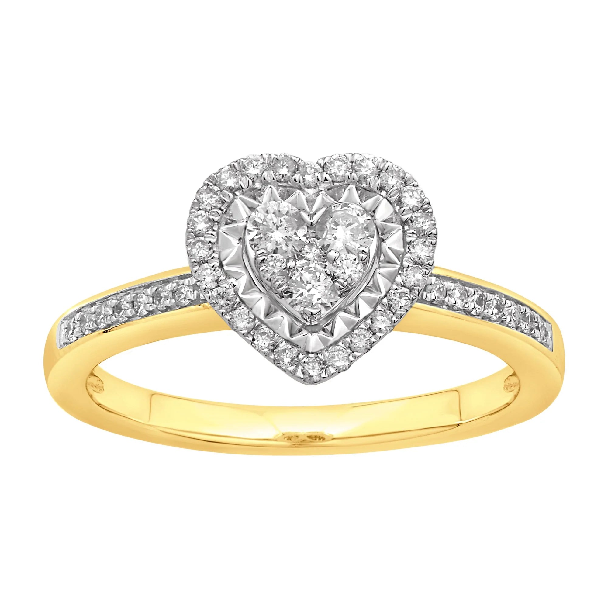 14K Solid Gold 0.35ctw Diamond Heart Halo Ladies Ring