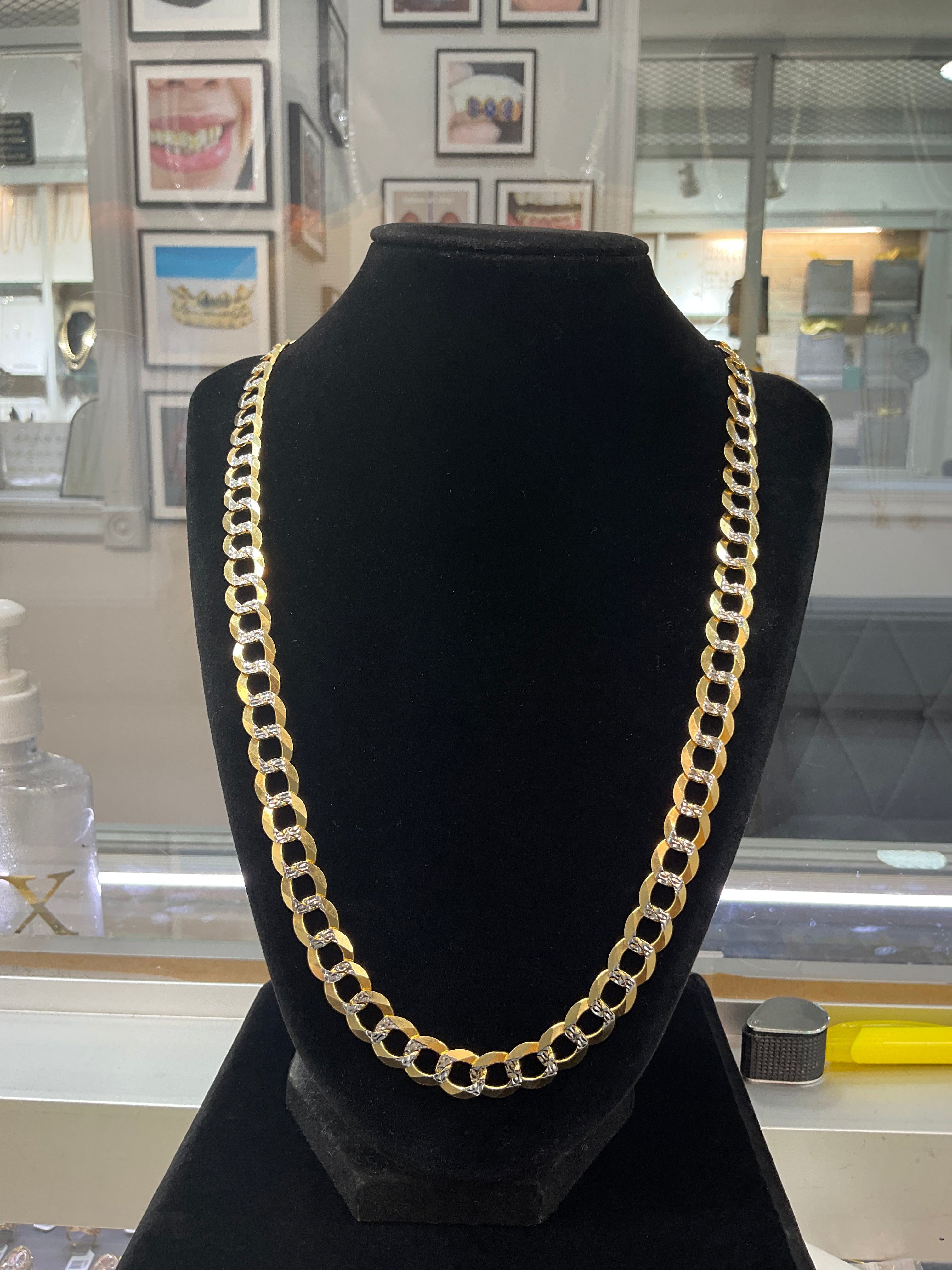 14kt Two tone solid flat Cuban chain