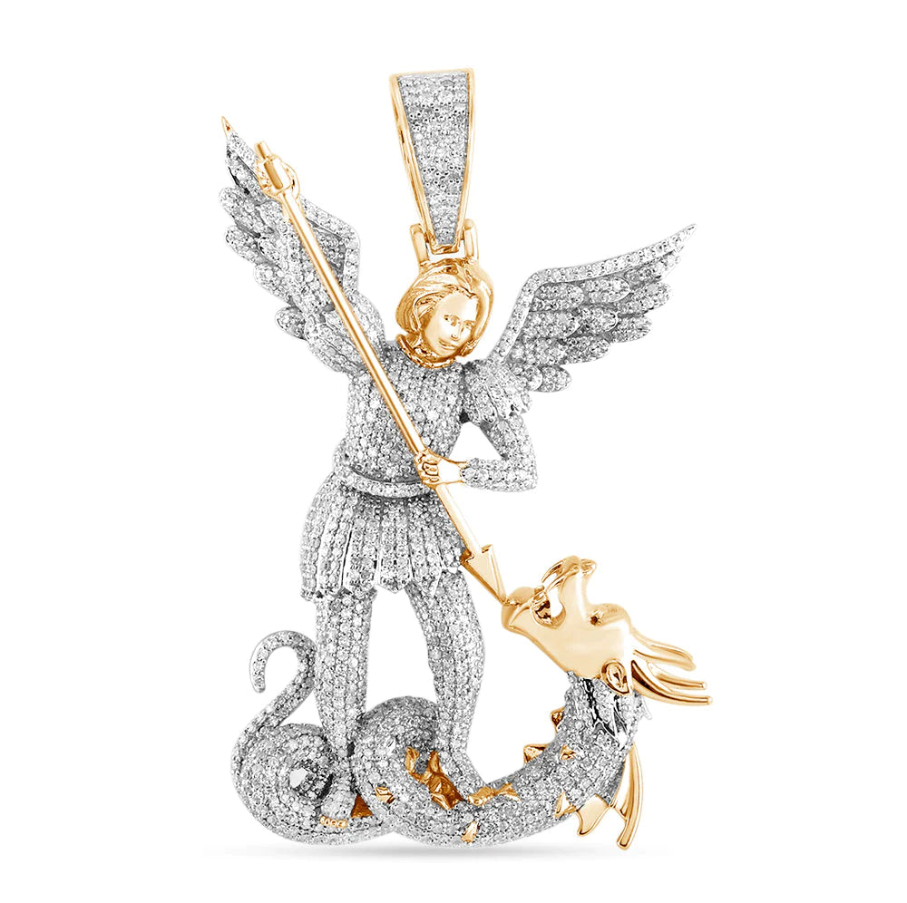 14K Solid Gold 3ctw Diamond Saint MIchael Pendant